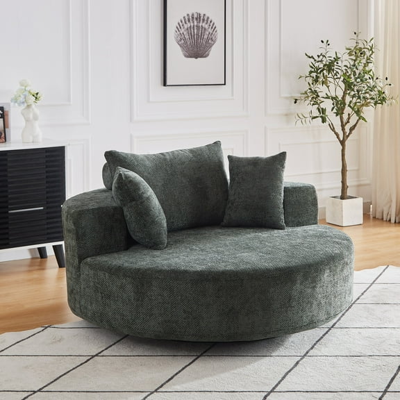 55''L Chenille Foam Single Swivel Chair, Fluffy Modern Sleeper, 360 Degree Swivel Chair for Living Room, Bedroom, Lounge and Projection Room (Green)