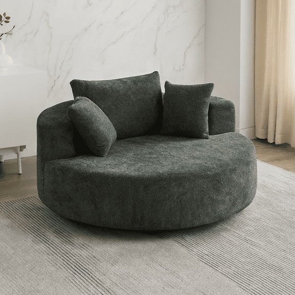 55''L Chenille Foam Single Swivel Chair, Fluffy Modern Sleeper, 360 Degree Swivel Chair for Living Room, Bedroom, Lounge and Projection Room