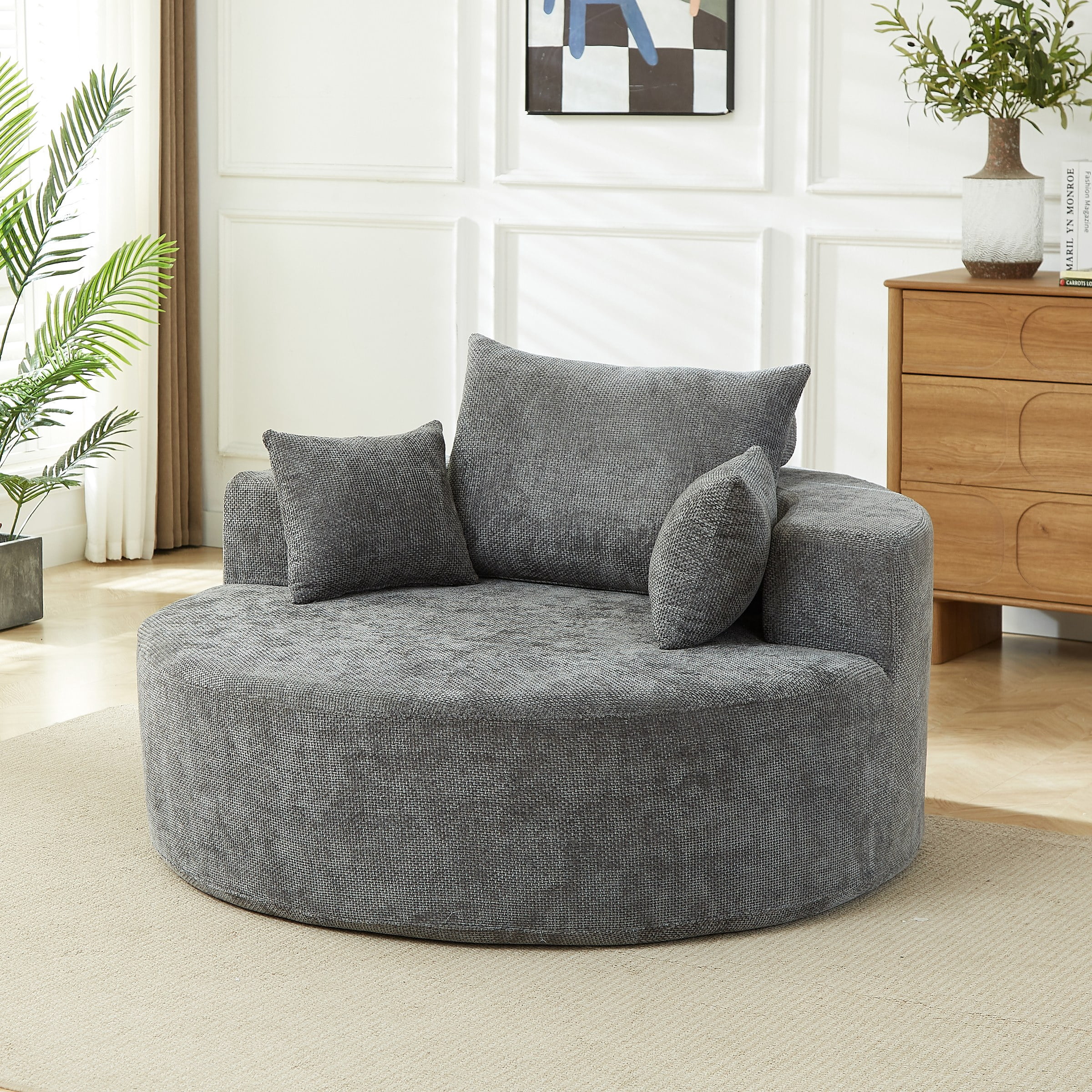 55'L Chenille Sponge Single Sofa, Fluffy Modern Sleeper Chair For Living Room, Bedroom, Lounge And Projection Room (Not A Swivel Chair)