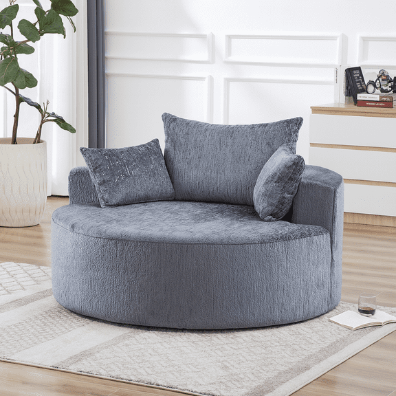 55''L Chenille Sponge single sofa,No Assembly Required,Fluffy Modern Sleeper Chair for Living room, Bedroom, Lounge and Projection Room(Not a swivel chair.)