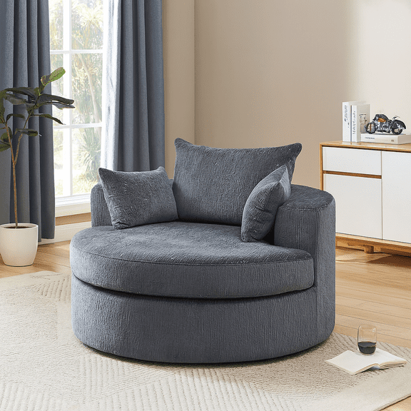 55''L Chenille Sponge single sofa,No Assembly Required,Fluffy Modern Sleeper Chair for Living room, Bedroom, Lounge and Projection Room(Not a swivel chair.)