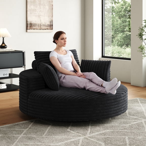 55-Inch Corduroy Chenille Foam Swivel Chair with 360 Degree Rotation & Fluffy Sleeper Design for Living Room & Bedroom Comfort