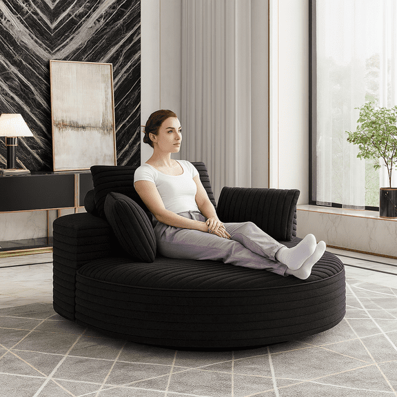 55''L Corduroy Foam Single Swivel Chair, Fluffy Modern Sleeper, 360 Degree Swivel Chair for Living Room, Bedroom, Lounge and Projection Room