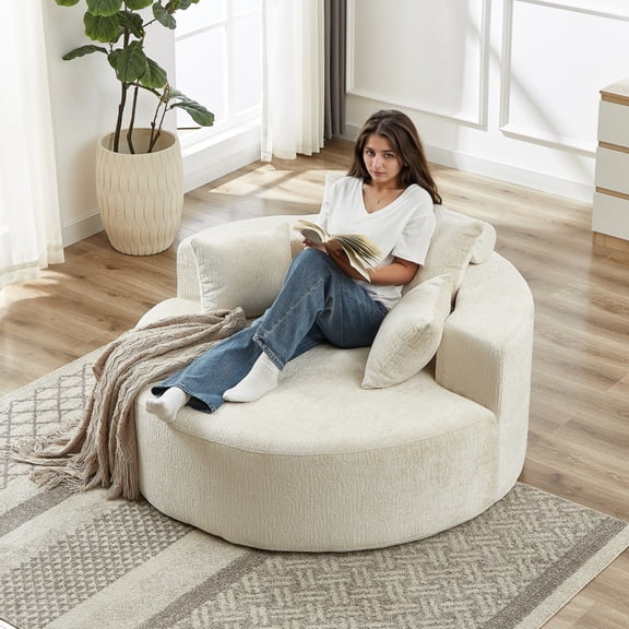 55'L Corduroy Sponge Single Sofa,Fluffy Modern Sleeper Chair for Living Room, Bedroom, Lounge & Projection Room,Beige