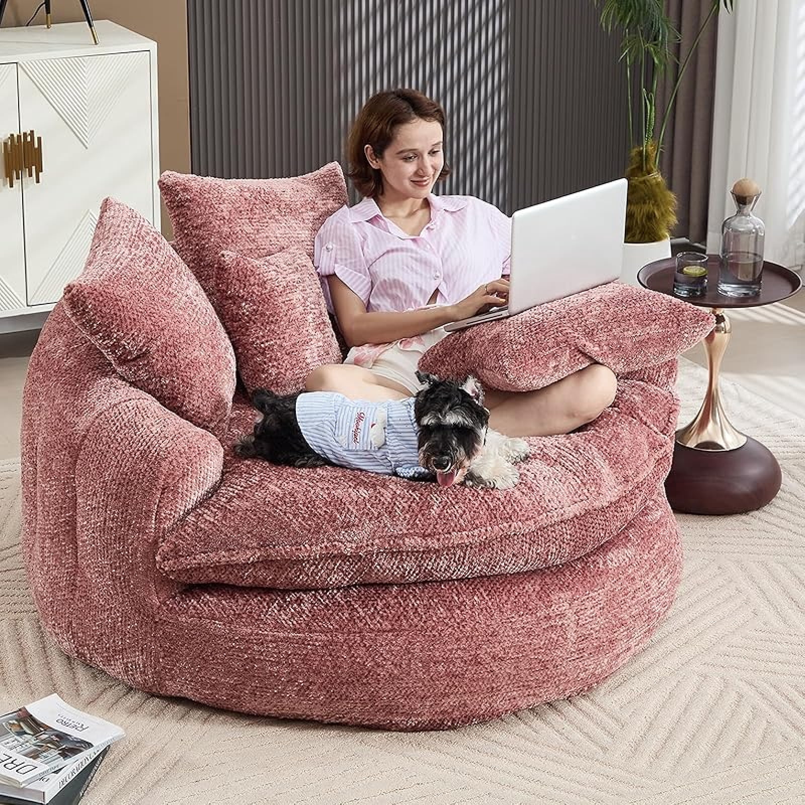 55''L Oversized Round Chaise Lounge Chair Indoor, Polyester Velvet