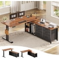 thumbnail image 1 of 55" L Shaped Electric Standing Desk with 6 Fabric Drawers and Storage Shelves, Height Adjustable Computer Desk, Home Office Desk, 1 of 7