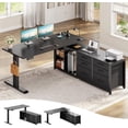 thumbnail image 1 of 55" L Shaped Electric Standing Desk with 6 Fabric Drawers and Storage Shelves, Height Adjustable Computer Desk, Home Office Desk, 1 of 7