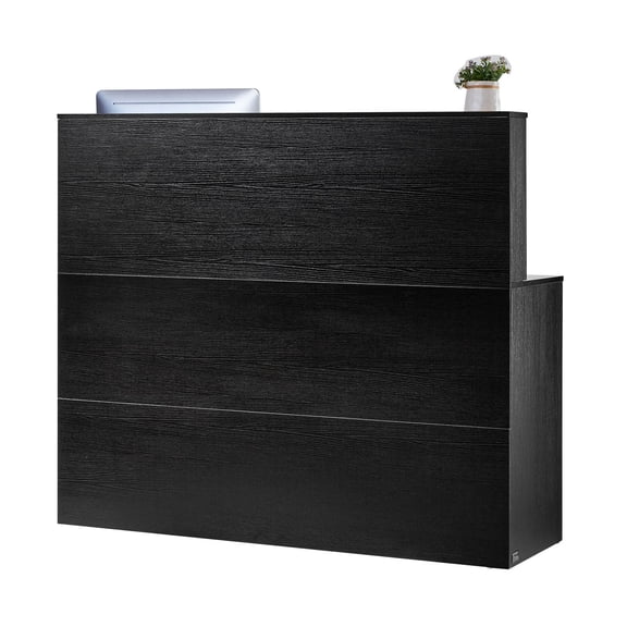 55" L-Shaped Reception Counter with Storage, Drawer&Keyboard Tray - Office Front Desk for Salon, Lobby, Checkout Area, Black