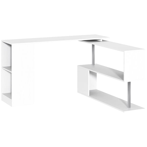 55" L-shaped Rotating Office Desk, Modern Home Workstation With Shelves, White, Space Saving For Bedroom, Living Room, Den Area 360 Rotatable Computer White Equipment