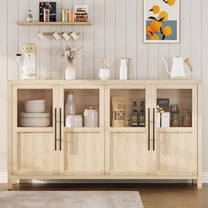 55" Large Buffet Cabinet, Rustic Sideboard with Glass Doors, Storage Cabinet Table for Kitchen, Living Room
