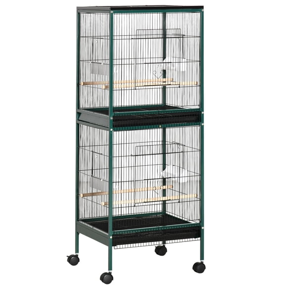 55" Large Flight Bird Cage, Bird Aviary Indoor with Multi-Door Design, Parrot Cage with Stand & Tray for Budgies, Canaries, Finches, Green