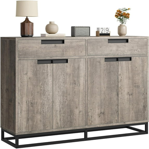 55" Large Kitchen Sideboard Accent Modern Storage Cabinet with 2 Drawers and 4 Doors, Coffee Bar Buffet Table for Kitchen, Dining Room
