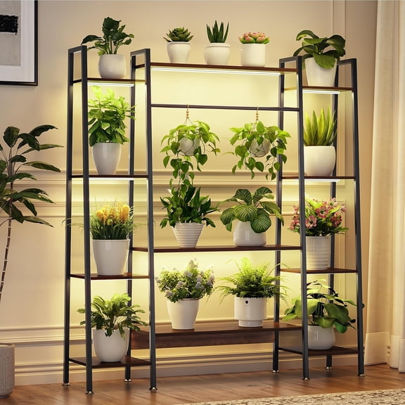 55" Large Plant Stand Indoor with 8 LED Grow Lights (3 Modes & Auto Timer) - 12 Tiered Metal Plant Shelf, 10 Dimmable Brightness Levels, Flower Stand Display Rack