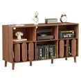 thumbnail image 1 of 55" Large Record Player Stand | Mid-Century Modern Wood Media Console with Charging Station | Vinyl Record Storage Cabinet with 2 USB Ports, Open Shelves & Turntable Holder for Living Room, 1 of 7