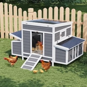 Boupower 55" Large Wooden Chicken Coop with Waterproof Roof & 6 Nesting Boxes, Outdoor Hen House with Ramp, Window & Lock for Small Farm, Garden