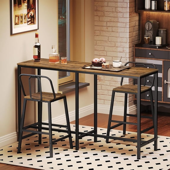 55" Long Bar Table, Counter Bar Height Table, High Top Table, Rectangular Hightop Bar Pub, for Kitchen, Living Room, Dining Room, Entryway, Rustic Brown and Black BT04BR
