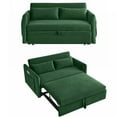 thumbnail image 1 of 55" Loveseat Sofa Bed with 2 Detachable Arm Pockets, Convertible Sleeper Sofa Bed Couch with Pull Out Bed, 2 Pillows and Living Room Adjustable Backrest, Grid Design Armrests (Green), 1 of 11