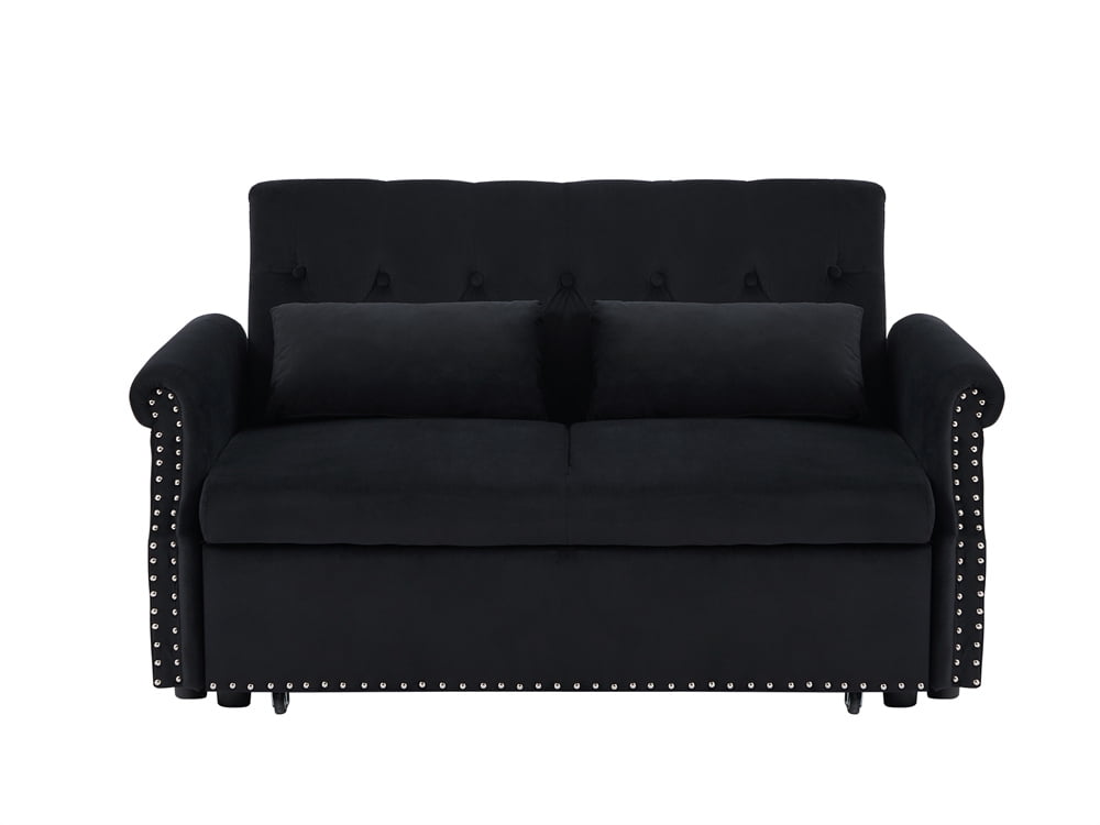 55"Loveseat Sofa with Pull Out Sleeper Couch Bed, Modern Shiny Velvet Convertible Loveseat