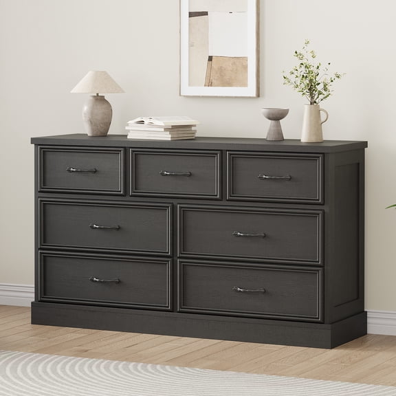 55" Mid Century Modern 7-Drawer Dresser - Wide Wooden Chest for Bedroom