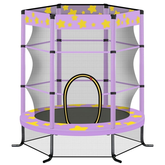 55" Mini Trampoline for Kids, SHINPT Kids Trampoline for Toddlers, 4.5FT Baby Trampoline with Safety Enclosure Net, Small Trampoline with Star Print Indoor/Outdoor, Toddler Trampoline for Garden