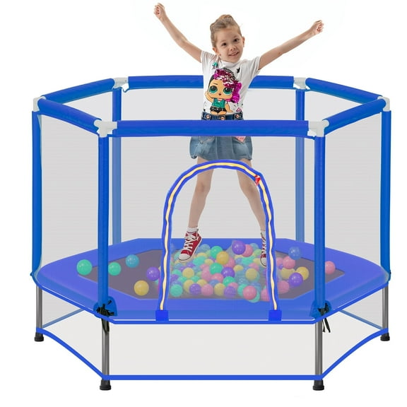55" Mini Trampoline with Safety Enclosure Net, SEGMART Indoor Outdoor Toddler Trampoline with No-Gap Design, Small Trampoline for Kids, Kids Trampoline with Balls, Birthday Gift