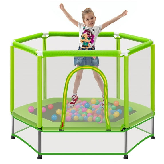 55" Mini Trampoline with Safety Enclosure Net, SEGMART Indoor Outdoor Toddler Trampoline with No-Gap Design, Small Trampoline for Kids, Kids Trampoline with Balls, Birthday Gift