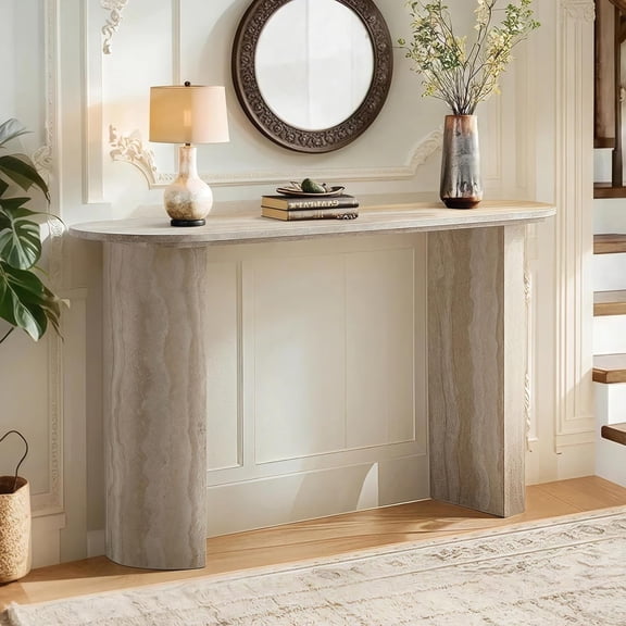 55" Modern Console Table with Faux Mars Marble Pattern, Couch Table Behind Sofa for Living Room, Entryway, Hallway, Foyer