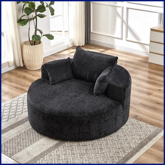 55'' Modern Fluffy Chenille Single Sofa - No Assembly Required for Living Room, Bedroom & Lounge