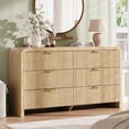 thumbnail image 1 of HoopieHome Modern 55 Inch 6-Drawer Fluted Double Dresser with Arched Tabletop, Wave Design, Gold Handles, Natural Wood, 1 of 7
