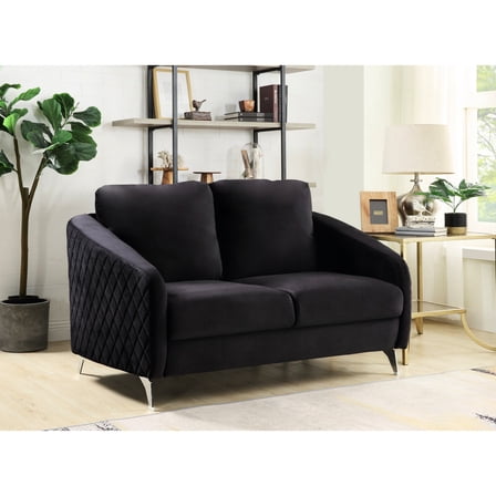 55" Modern Loveseat in Black Velvet / Elegant Seating for Formal Settings