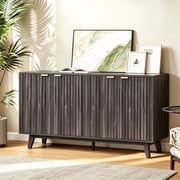 55" Modern Sideboard Buffet Cabinet with Fluted Doors Wood Legs, Dark Gray