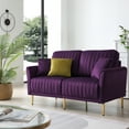 thumbnail image 1 of 55" Modular Sectional Sofa Couch 2-Seat Velvet Upholstered Sofa Modern Couch with Deep Channel Tufting and Gold Metal Legs for Living Room Apartment Bedroom Office Dorm Studio, Purple, 1 of 6
