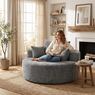 55" No Assembly Sofa Bed, Compressed Chenille Sleeper Chair with Fluffy Sponge Filling, Modern Foldable Lounge for Living Room Bedroom Home Theater