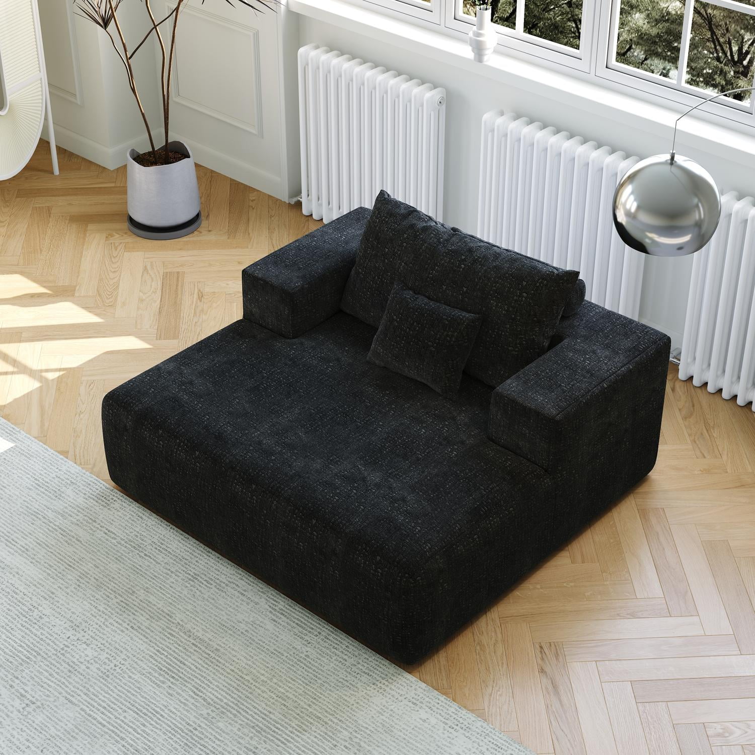 55" Oversized Chaise Lounge Chair Indoor Chenille Sofa Bed with Throw ...