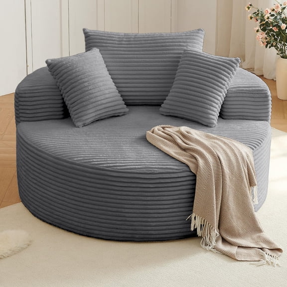 55" Oversized Corduroy Lounge Chair, Deep Seat Single Sofa with Pillow, Modern Sponge Armchair, No Assembly Required, Grey