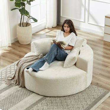 55'' Oversized Modular Sofa with Curved Back, Chenille Sponge Sleeper Sofa Chair with Pillows, Cloud Recliner for Living Room, Bedroom, Lounge and Projection Room, Beige