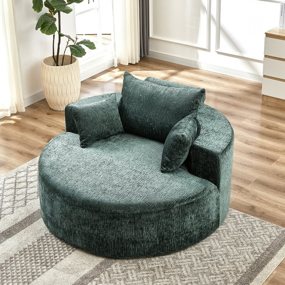 55" Oversized Round Chair, Fluffy Modern Sleeper Chair ,Chenille Sofa Lazy Chair ,Single Sofa for Living Room,Bedroom,Club,Hotel ,Lounge and Projection Room ,No Assembly Required,Compression sofa 