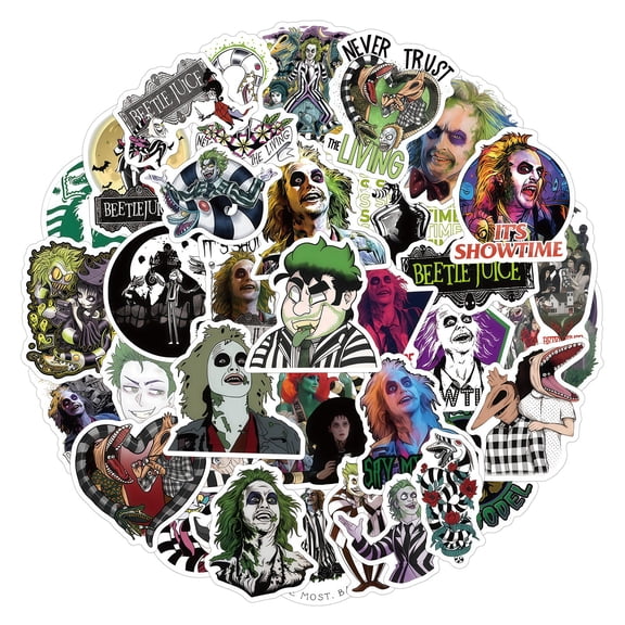 55 PCS For Beetlejuice 2 Movie Theme Water Bottle Stickers for Teens,Waterproof Vinyl Holiday Party Stickers for Laptop, Skateboard, Suitcases, Decorations Stickers
