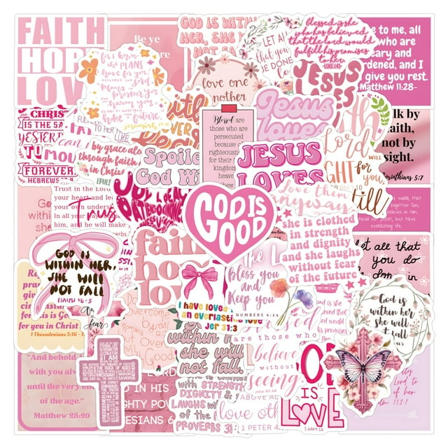 55 Pcs Bible Verse Stickers Inspirational Pink Christian Stickers Faith 