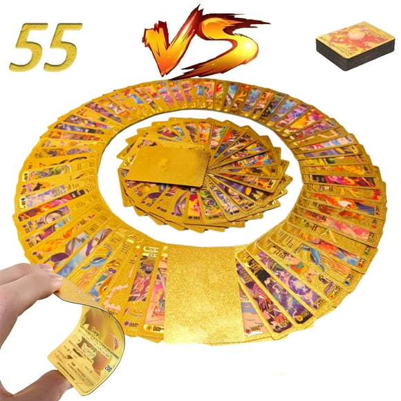 55 PCS Gold Cards Packs for Po-ke Rare Mon Shining Holographic Golden Deck Box Card Foil TCG Collectable/Trading Cards Collection Card Collection