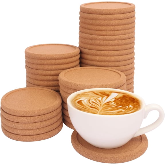 55 Pack 4 Inch Round Cork Coasters with Lip, Absorbent Cork Coasters for Drinks, Crafts, DIY Projects Wine Glass, Mug, Coffee Cup, Plants and General Use