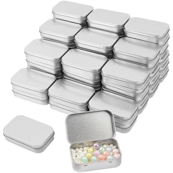 55 Pack Silver Metal Tins with Hinged Lid, Rectangular Hinged Tins for Mini Candles, Keys, Cosmetics, Candy (3.75 x 2.45 x 0.9 Inch)$$Home Decor, Kitchen, & Other
