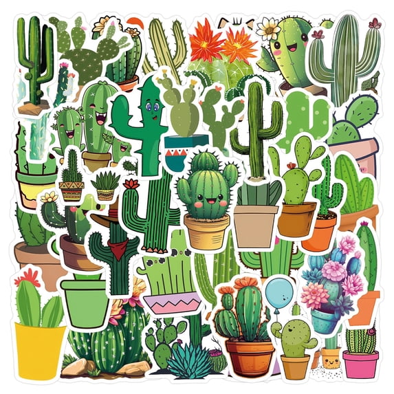 55 Pcs Cactus Stickers High Definition Printing Waterproof Reusable Durable Non Marking Glue for Laptop Phone Bike Decoration Gift for Young People