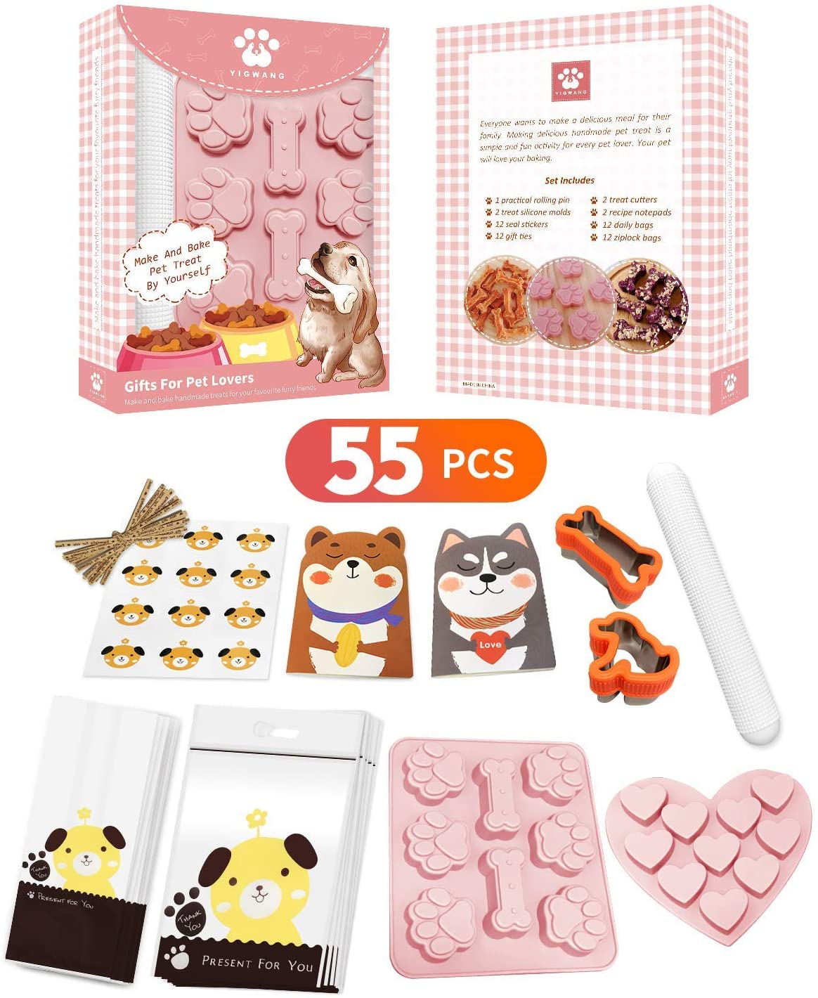 55 Pcs Dog Lovers Gifts Make Your Own Dog Treats Kit with Dog Bone