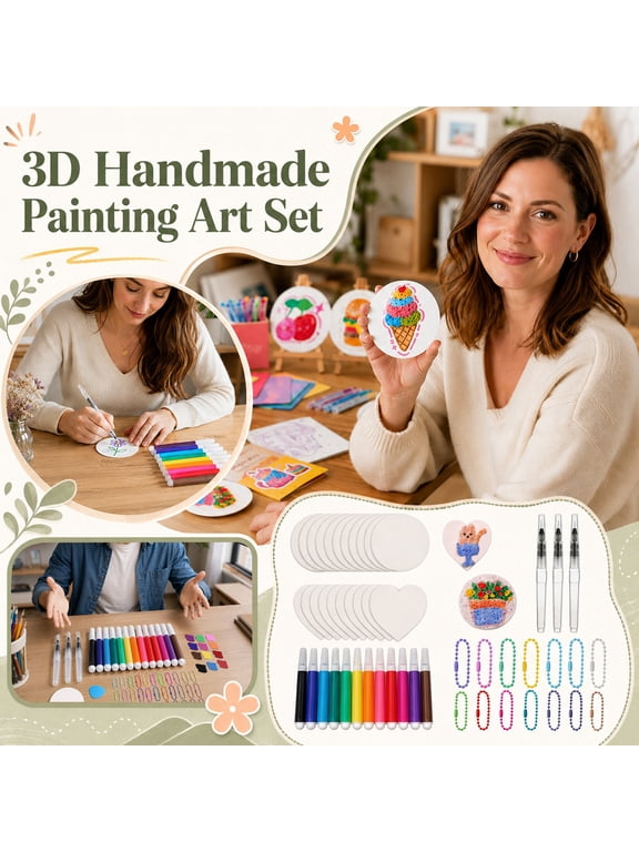 55 Pcs Magic Puffy Foam Painting Kit, 3D Textured Art Drawing Paper Craft Set with 10 Color Markers, 3 Water Pens & Ball Chains for DIY Keychains Art Projects