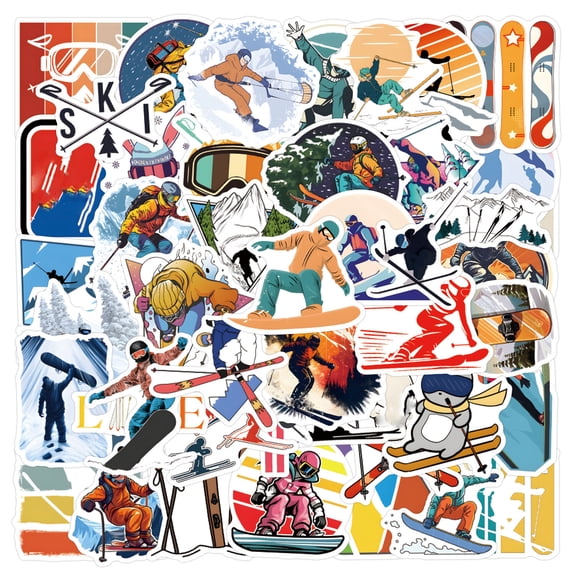 55 Pcs Sports Cartoon Ski Stickers: Decorative Decals for Stationery, Journals, Cups, Computers - Waterproof PVC, 2.3"x2.3"