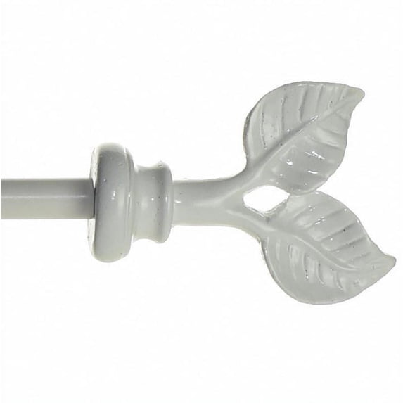 55" Petite Café Curtain Rod, Leaf Finials, Wall or Ceiling Mount, White