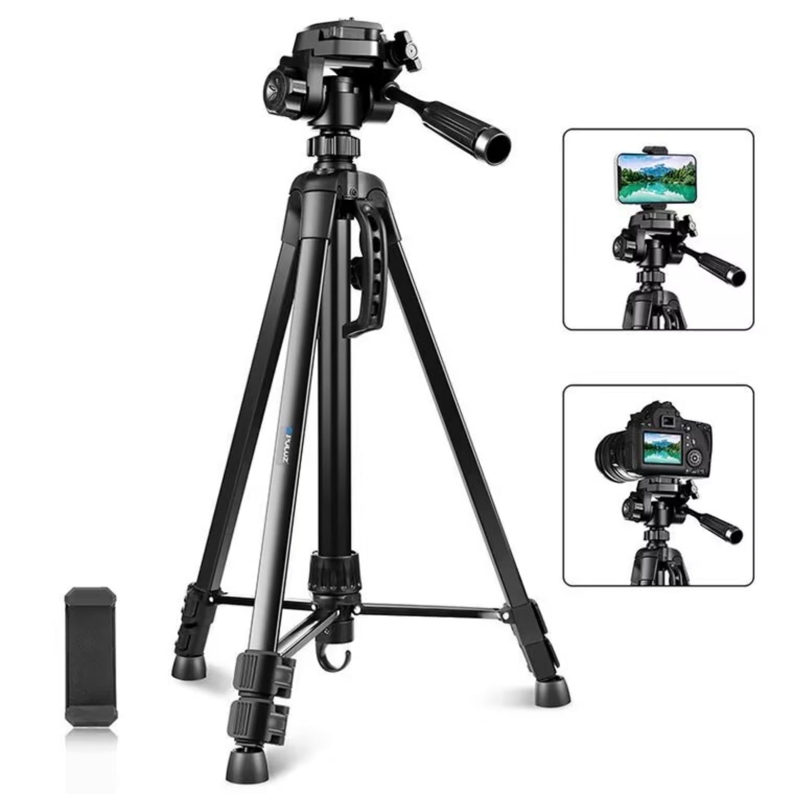 55" Phone Tripod, Aluminum Extendable Tripod Stand, Carrying Bag, Compatible with iPhone/Android/Sport Camera&Insta 360 x5 Perfect for Video Recording/Selfies/Live Stream/Vlogging