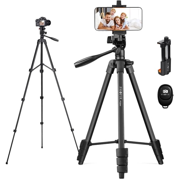 55" Phone Tripod, Aluminum Extendable Tripod Stand with Shutter, Carrying Bag, Compatible with iPhone/Android/Sport Camera&Insta 360 x5 Perfect for Video Recording/Selfies/Live Stream/Vlogging