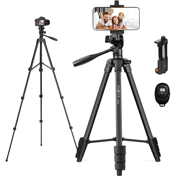 55" Phone Tripod, Aluminum Extendable Tripod Stand with Shutter, Carrying Bag, Compatible iPhone/Android/Sport Camera&Insta 360 x5 Perfect for Video Recording/Selfies/Live Stream/Vlogging